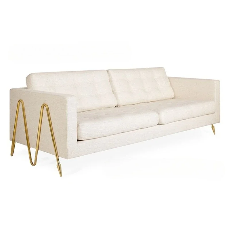 Simple fabric double sofa Modern fashion hotel Stainless steel buckle soft bag casual three sofa