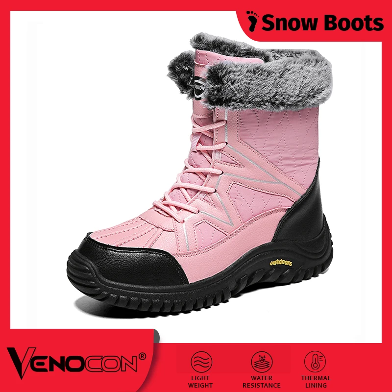 VENOCON Winter Unisex Thermal Thick Short Plush Lining Snow Boots Waterproof Sneakers Shoes Footwear For Men Women Man Woman