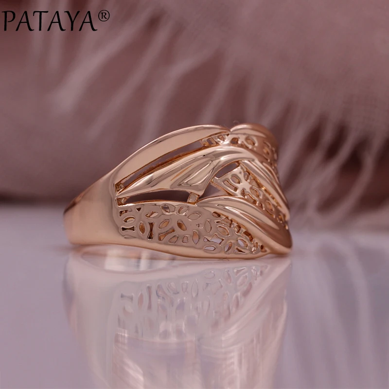 Kinel Hot Trendy 585 Rose Gold Color Rings for Women Hollow Pattern Romantic Ethnic Bride Rings Unusual Wedding Daily Jewelry