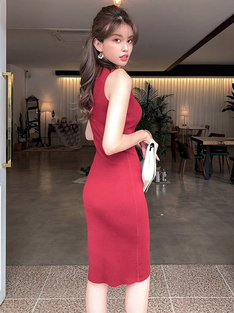 Elegant O-คอชุดดินสอผู้หญิงฤดูร้อน Sheath ถังถักชุด Slim Work Party Bodycon Vestidos