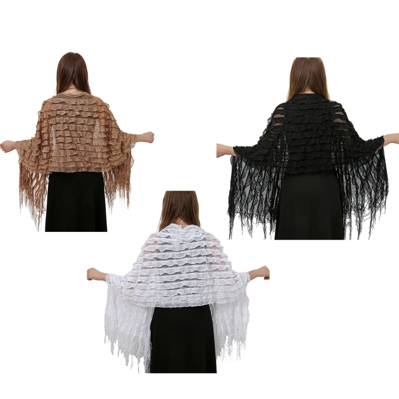 Elegant Lace Shawl with Fringes All Matching Shawl for Women Formal Dress Evening Party Shoulder Wrap for Cheongsam Dropship