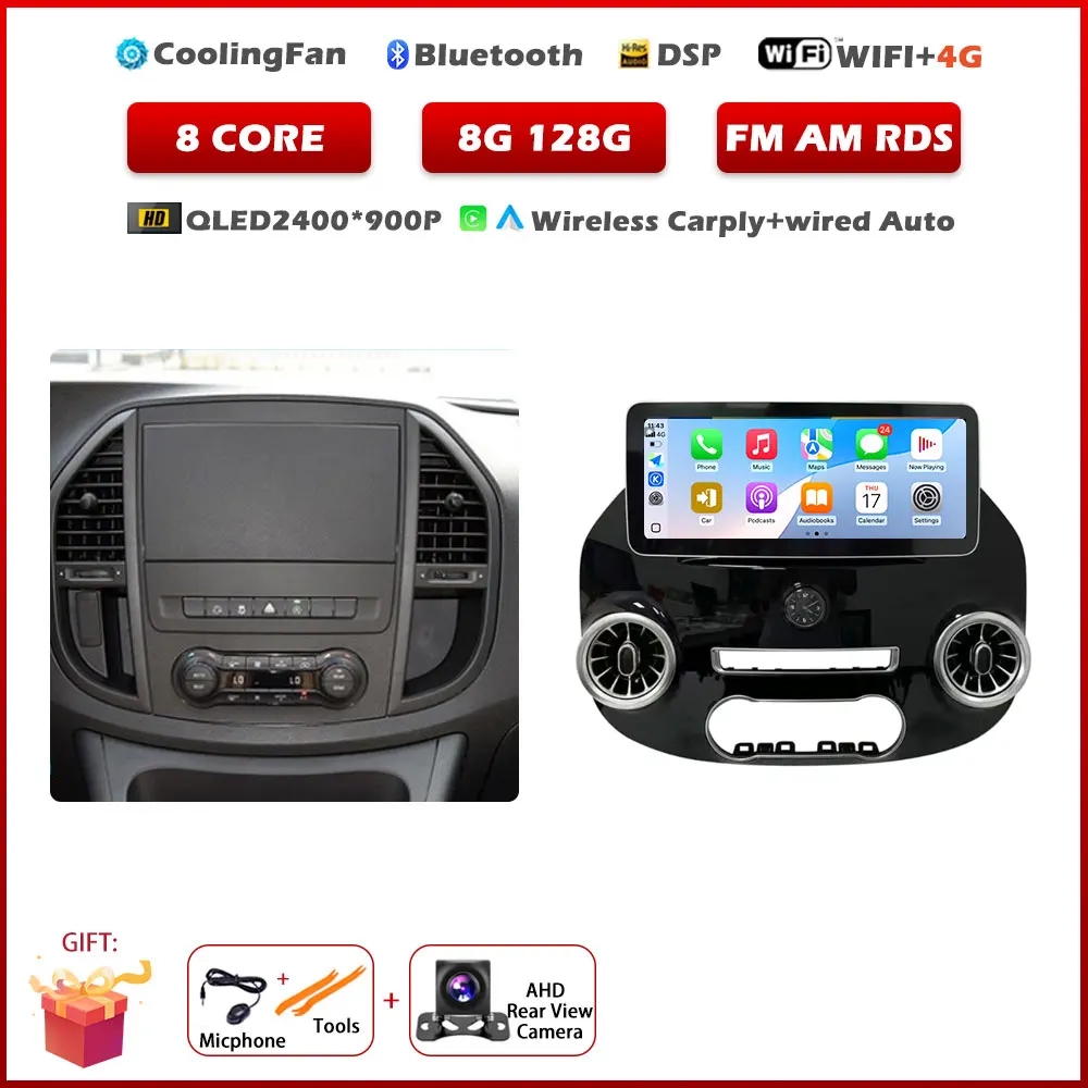 12,3 inch Android 15 autoradio voor Benz Vito W447 2014-2021 stereo-ontvanger GPS-navigatie DSP video Carplay-speler GEEN 2DIN DVD
