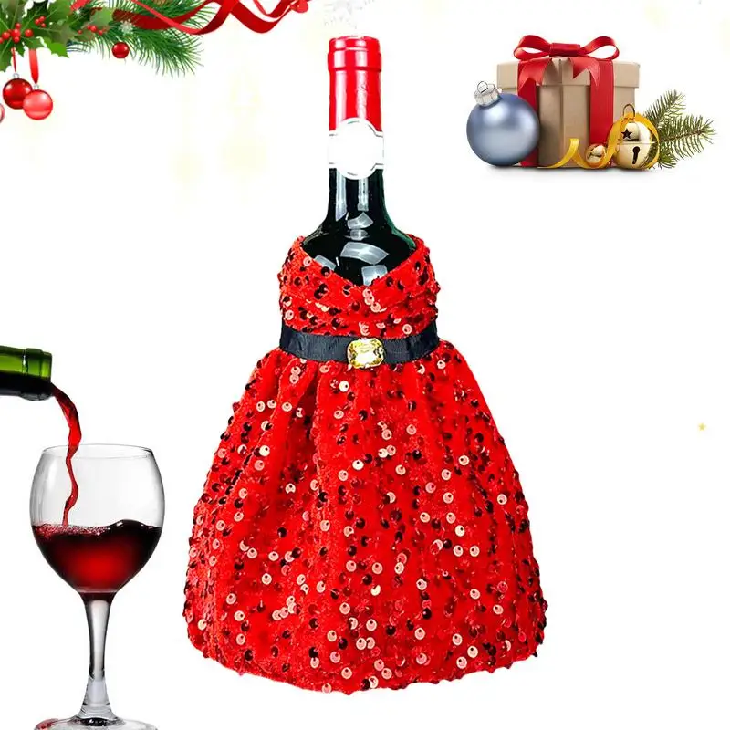 Christmas Sequin Wine Sleeves Wine Bottle Bags Wine Bottle Dress  For Christmas Party Dinner Table Decoration  Parties Supplies