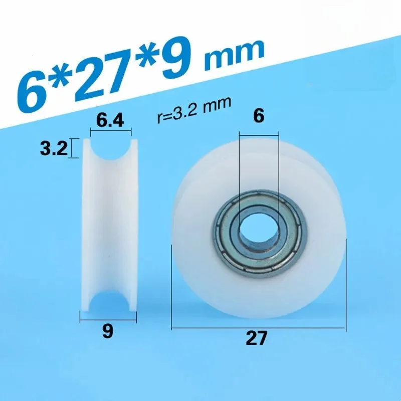 

U groove Plastic coated bearing 696ZZ 6*27*9 mm door window drawer roller wheel nylon pulley POM bore 6mm diameter 27mm