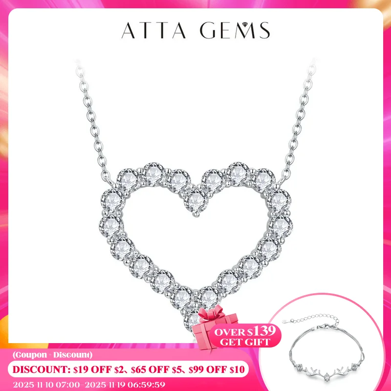 

ATTAGEMS 2024 New DVVS1 Color Round Cut 3mm Moissanite Necklace Silver 925 Moissanite Diamond Past Test Heart shape Fine Jewelry