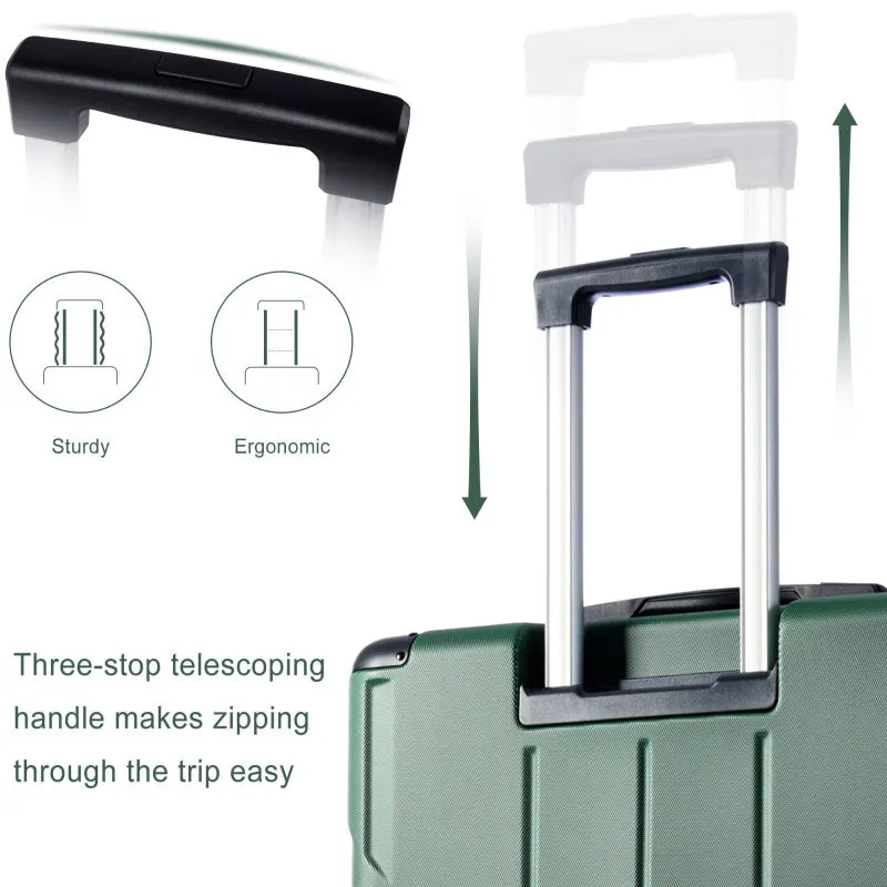 Lage Sets 3 Piece Green Suitcases Hard Shell ABS Lightweight Durable 20/24/28 Inch With Double Spinner Wheels For Travel