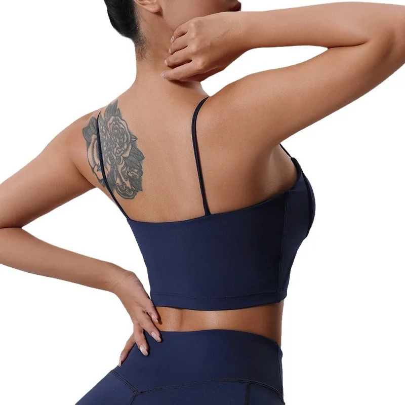 Sujetador deportivo con almohadilla para mujer, camiseta sin mangas para entrenamiento, Espalda descubierta, a prueba de golpes, ropa interior transpirable para Yoga