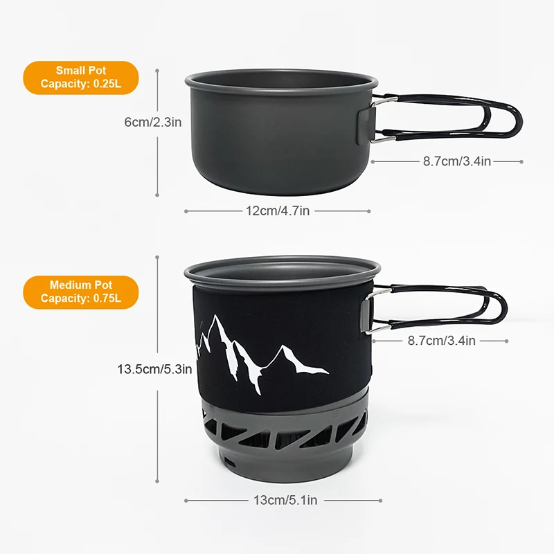 WESTTUNE Camping Cooking Set Stove Pot Pan Cookware System with Heat Exchanger Outdoor Propane Cooking Gear Outdoor Supplies