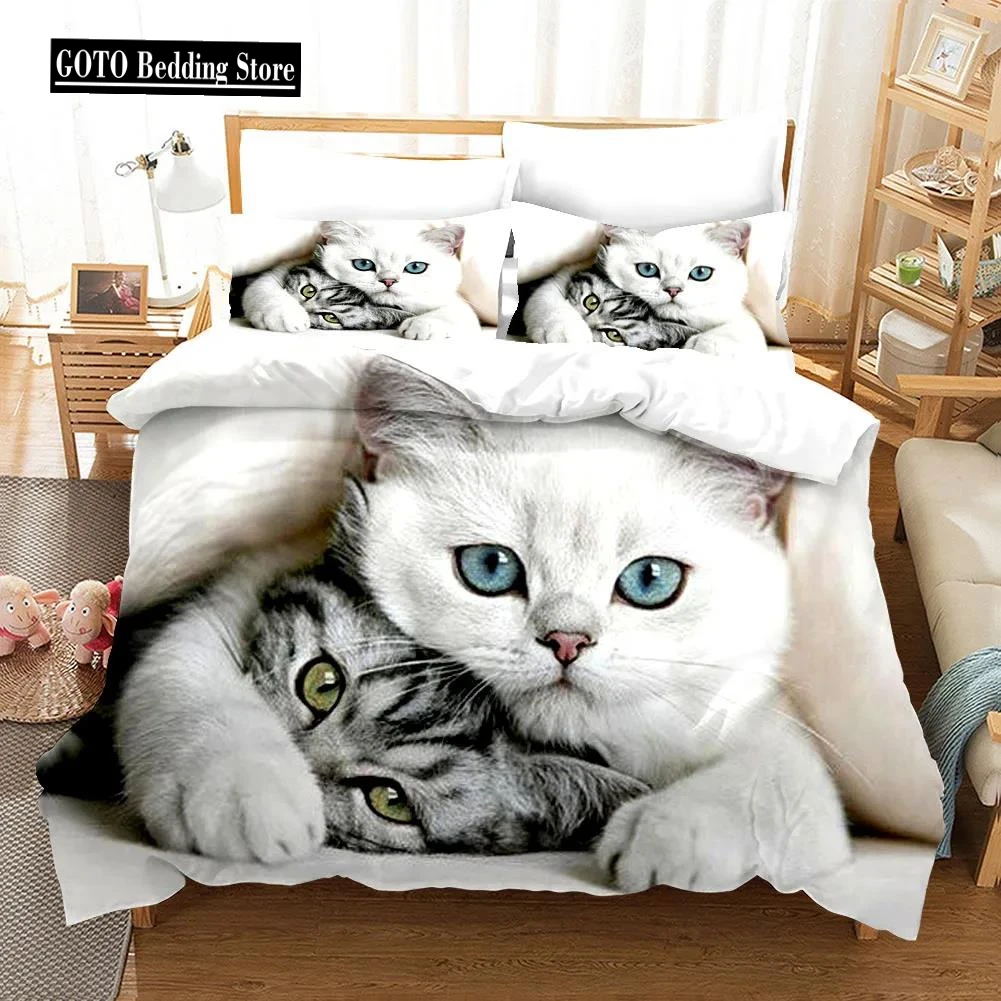 

3D Cartoom Cat Duvet Cover Pillowcases Bed Linens Bedding 2/3 Pcs Dekbedovertrek Set Hd Reactive Printing Quilt Cover Sets New