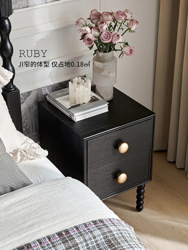 

French Retro Solid Wood Bedside Small Apartment Bedroom Storage Cabinet