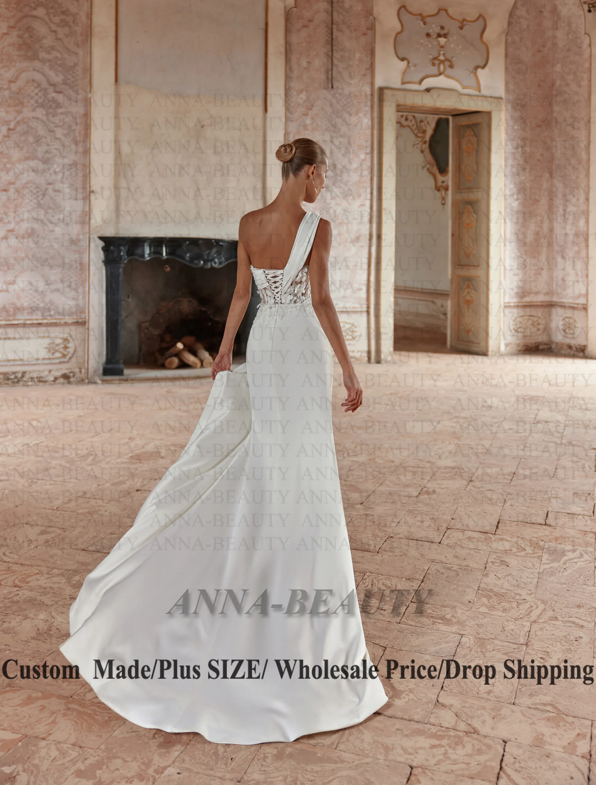 Anna Fancy Corset Wedding Dresses for Women Bridal High Slit Satin One Shoulder Trumpet Vestidos De Novia Brautmode Customised