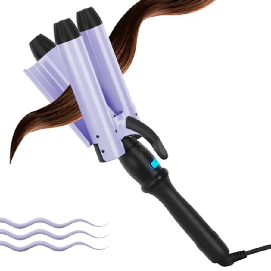 

32mm Big Wave Curling Iron Mermaid Hair Waver 3 Barrel Hair Crimper LCD Display Extra Long Barrel Multiple Temperature Negative