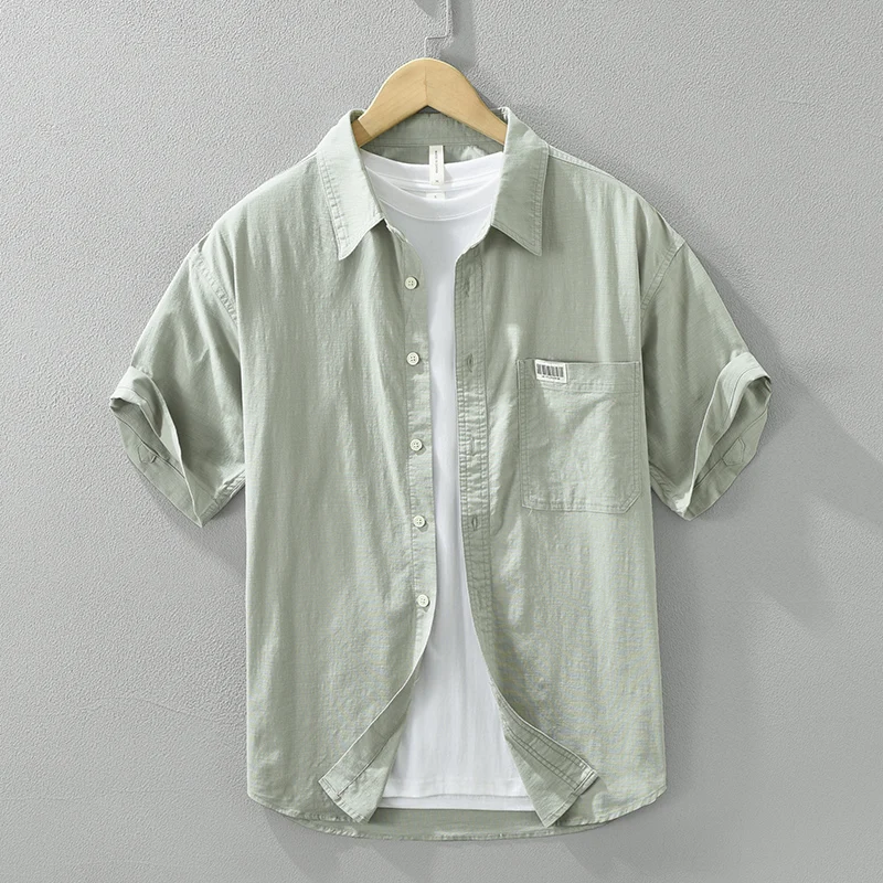 

Solid Short Sleeve Shirt for Men Turn-down Collar Casual Shirts Male Loose Fashion Clothing