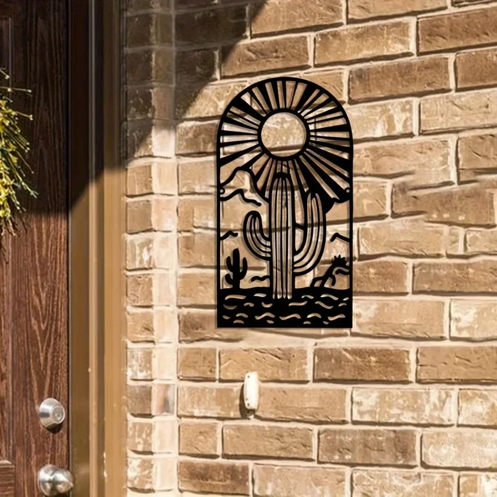 CIFBUY Metal Wall Art Cactus Monogram Iron Sculpture Hanging Sign Outdoor Garden Yard Decor Home Ornament Gift Rustic Style