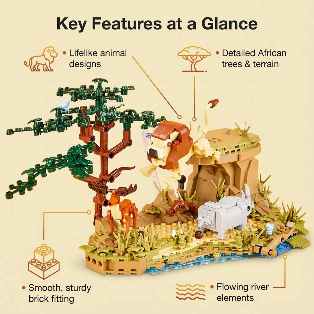 OUZEY Safari Adventure Building Blocks, kit modello animale con oltre 14 microparticelle, regalo giocattolo educativo STEM per ragazzi e adolescenti