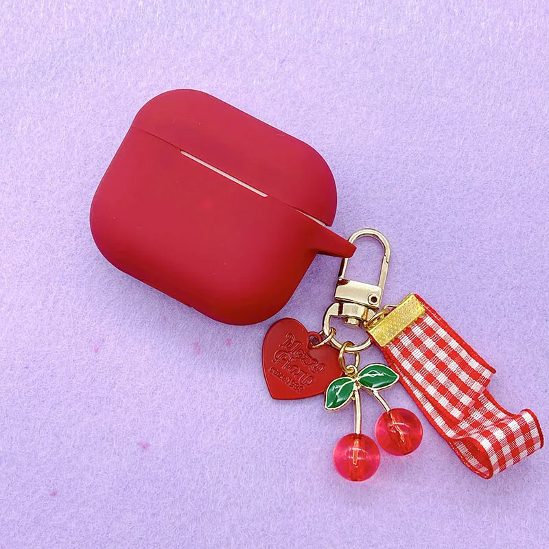 Vintage Crystal Cherry Keychain For apple AirPods 4 Case Cover Cute Wine Red Silicone Earphone Case For AirPods 3 Pro 2 Cover