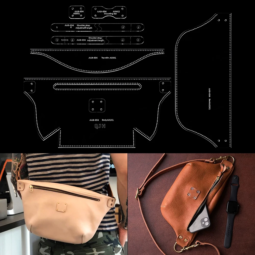 

1 комплект поясной сумки на одно плечо, нагрудная сумка - акриловый шаблон (многоразовый), изделия ручной работы из кожи своими руками - шаблон для шитья с отверстиями
