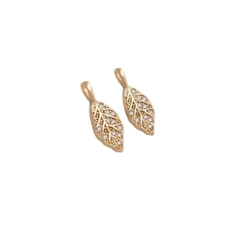 

14K Gold-plated Inlaid Zircon Leaf Pendant, Real Gold-plated Pendant DIY Bracelet Necklace Earrings Jewelry Pendant.