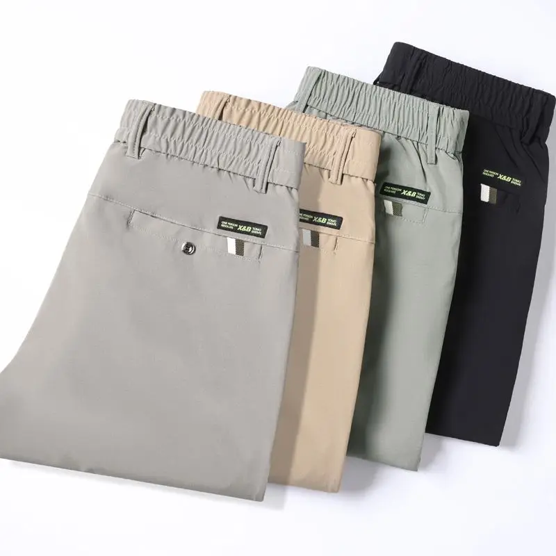 

Korean Ice Silk Men Pants 2026 Summer Quick Drying Thin Business Casual Pants Outdoor Elastic Breathable Straight Leg Sweatpants