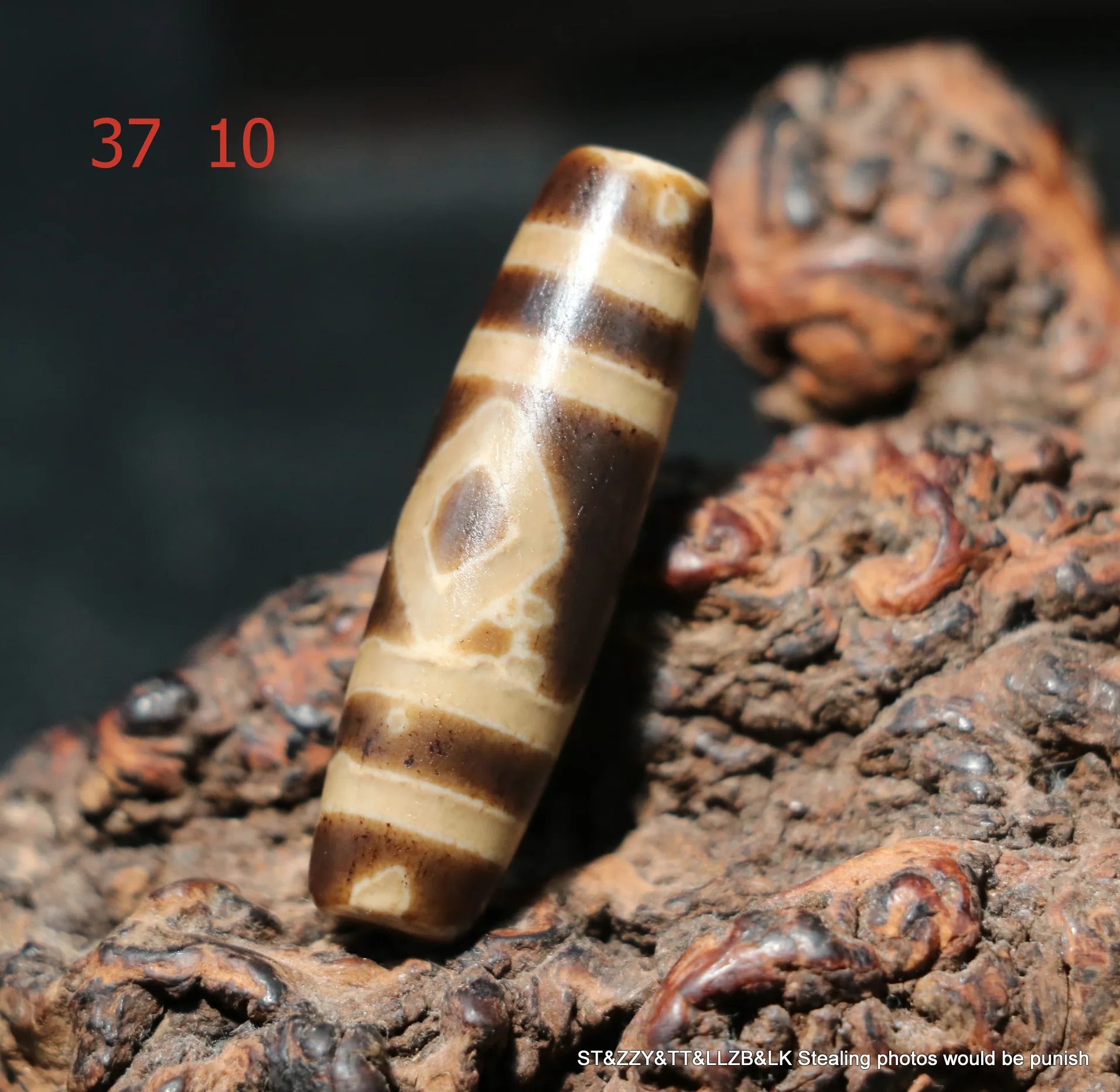 LKbrother Talisman Energy Tibetan Old Agate  2 kingkong eye 4 stripe Elements dZi Bead Pendant Totem