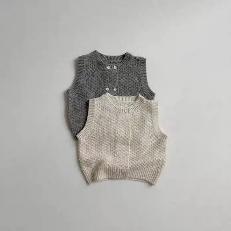 2026 Spring Sleeveless Sweater Cardigan New Baby Girl Knit Vest Solid Infant Toddler Boy Cotton Knitted Waistcoat Kids Clothes