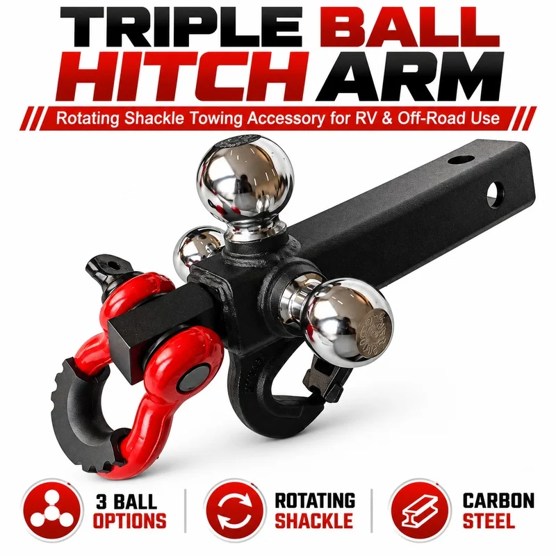 3 Ball Rotating Trailer Hitch Mount, 360° Swivel Tow Hitch Adapter with D Ring Shackle for Truck SUV RV Off Road Towing
