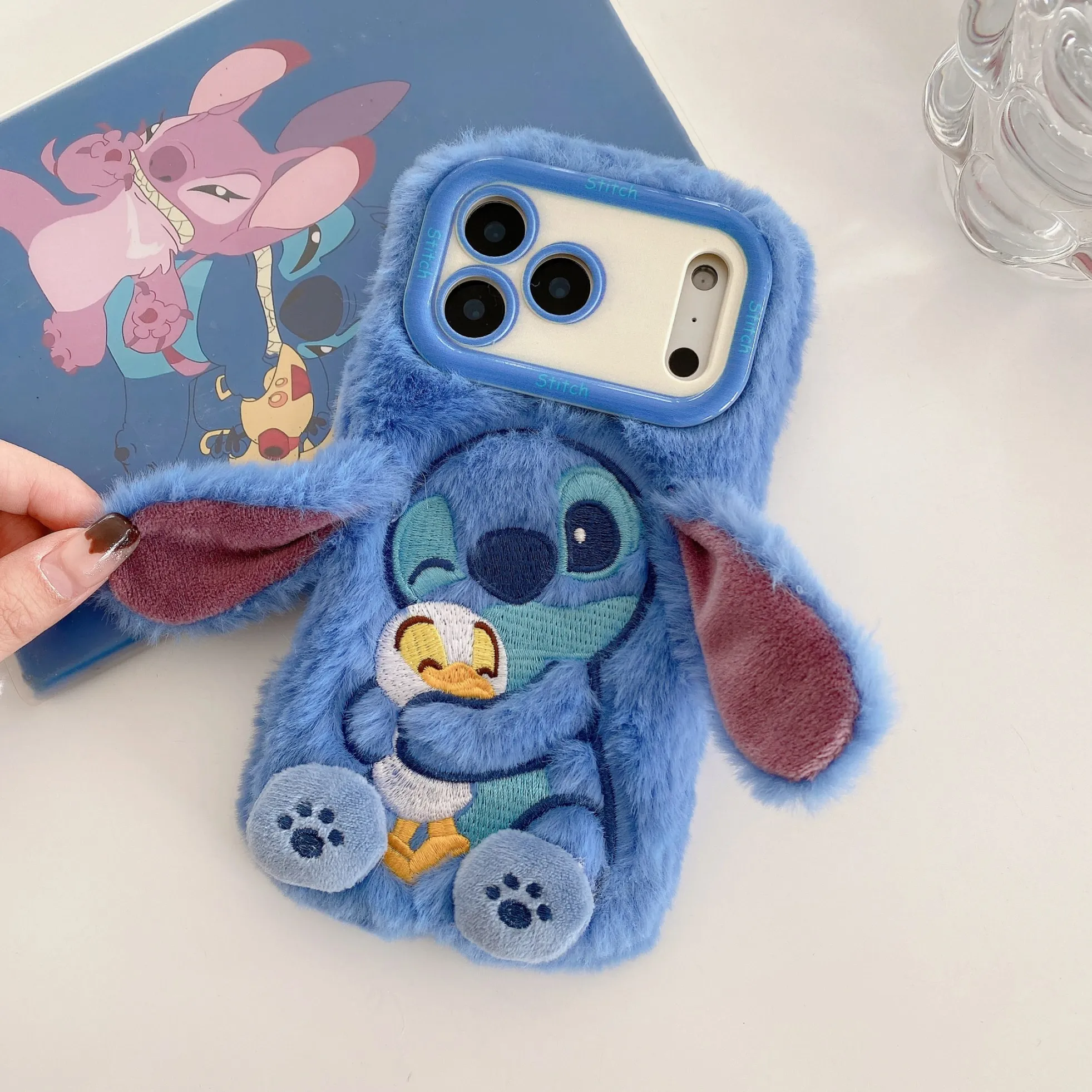 3D Cute Cartoon Stitch Plush Phone Case with Bracket Suitable for iPhone  17Air 17 16 15 14 13 12 11 Promax Plush Phone Case - AliExpress