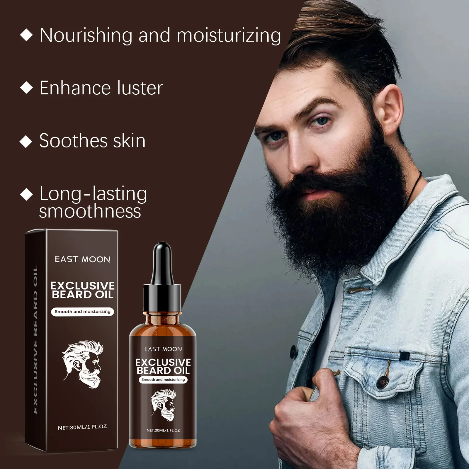 Men's Beard Oil Beard Hair Nutrition Moisturizing Repair Frizz Softening Care Essential Oil Prevents Drying and Breaking