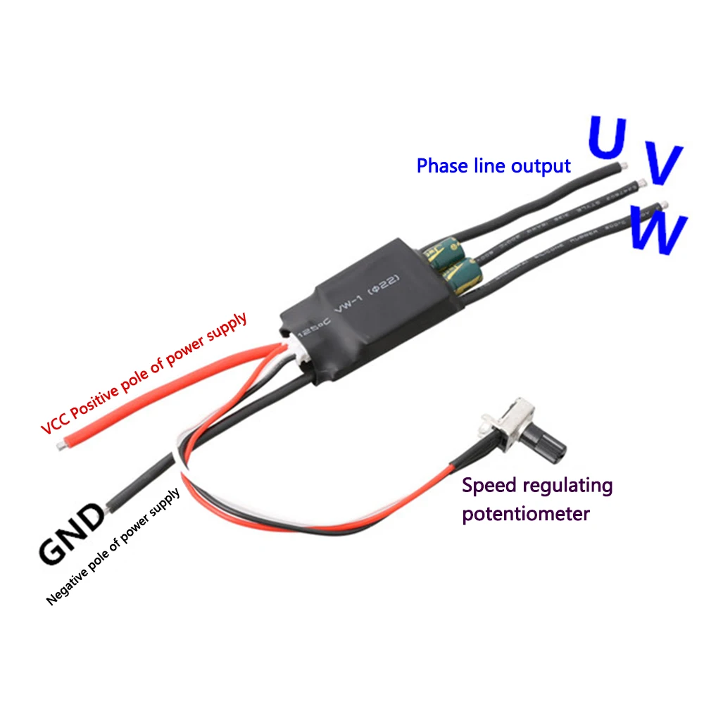 DC 7-24V 1000W BLDC 3 fazlı fırçasız Motor sürücü Hallless potansiyometre ile DC Motor sürücü kurulu hız kontrol regülatörü