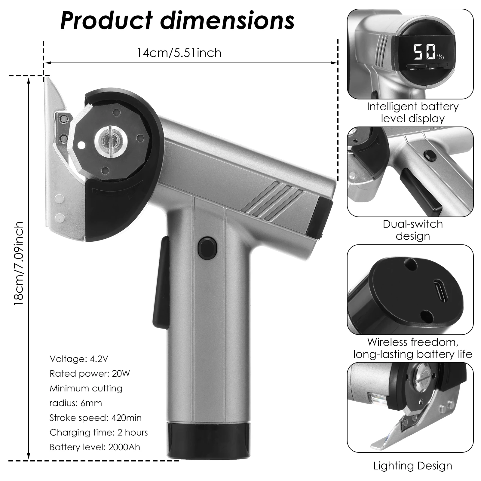 Cordless Electric Scissors High Efficiency Accurate Rechargeable Li Battery Powered Electric Leather Scissors for Handcraft