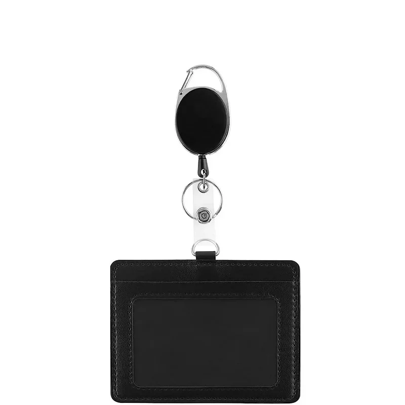 Worker Card Holder Simplicity Black Color Card Holder Lanyard Solid Color ID Card Holder Retractable Badge Reel Office Supplies