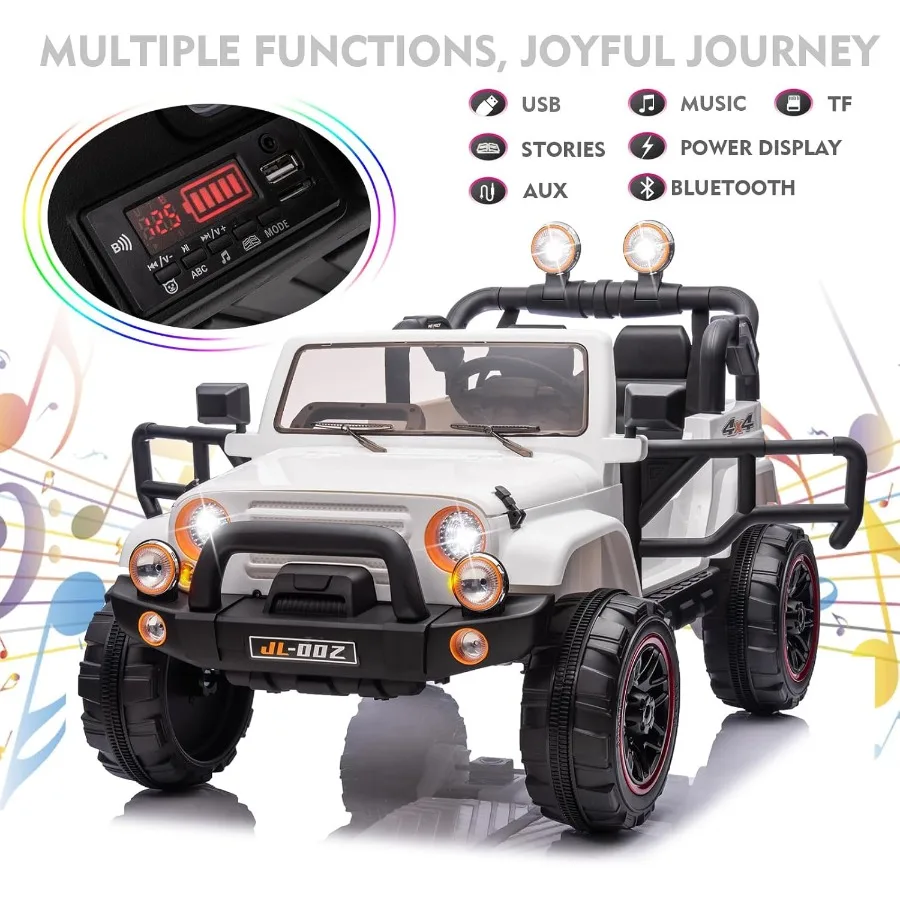 Samochód elektryczny dla dzieci 12V z pilotem dla rodziców, muzyką, Bluetooth, odtwarzaczem MP3, światłami LED, 2-osobowy, typu truck i samochód, z pokrowcem.