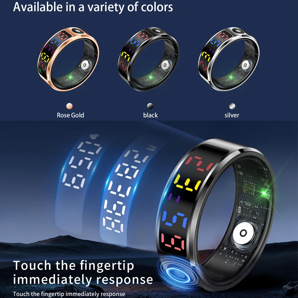 R12 Color Screen Fashion Smart Ring With Smart Touch Health Tracker Fitness IP68 5ATM Waterproof Men Women Intelligent Ring