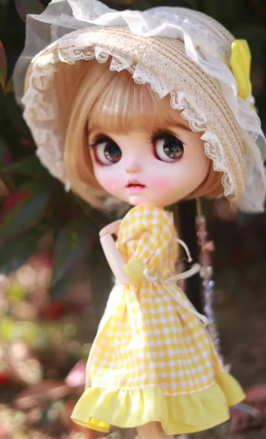 4pcs rural countryside style Blythe/Landoudou Dress, straw hat, apron, socks  1/6 30cm(Fit for  azone,Pullip,Ob22/24/26, Licca)