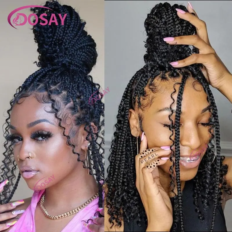 Synthetic Short Bob Knotless Box Braided Wigs For Black Women 12'' Jumbo Braids Wig African Full Lace Frontal Braiding Hair Wigs