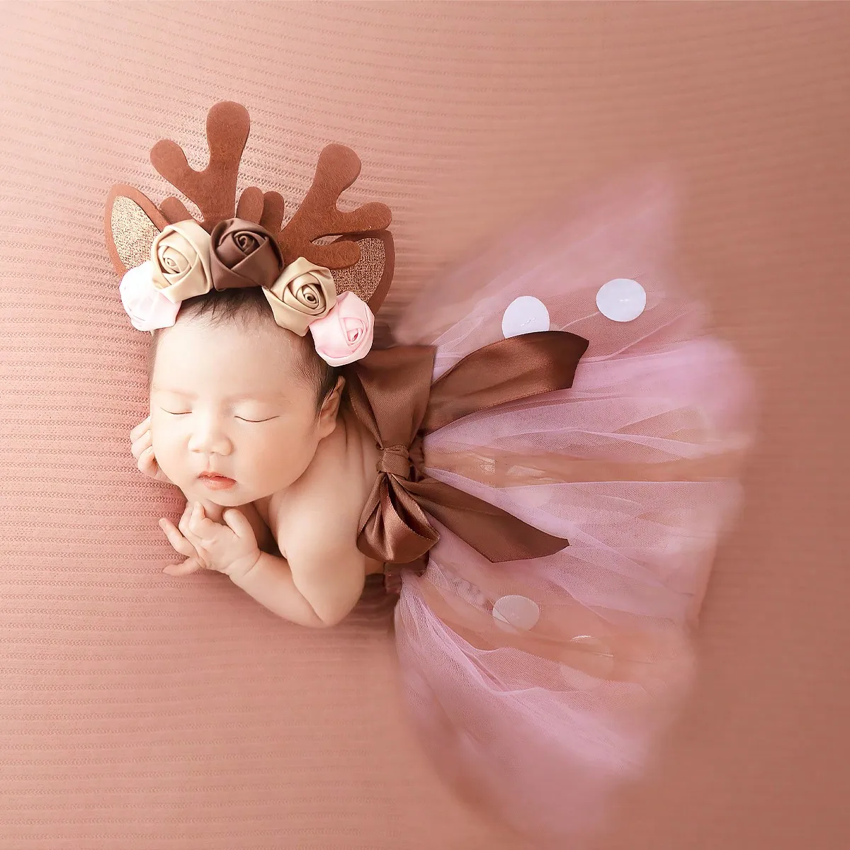 Ylsteed Newborn Girl Christmas Deer Outfit for Photo Shooting Infant Photography TUTU Skirt with Flower Headband Picture Props