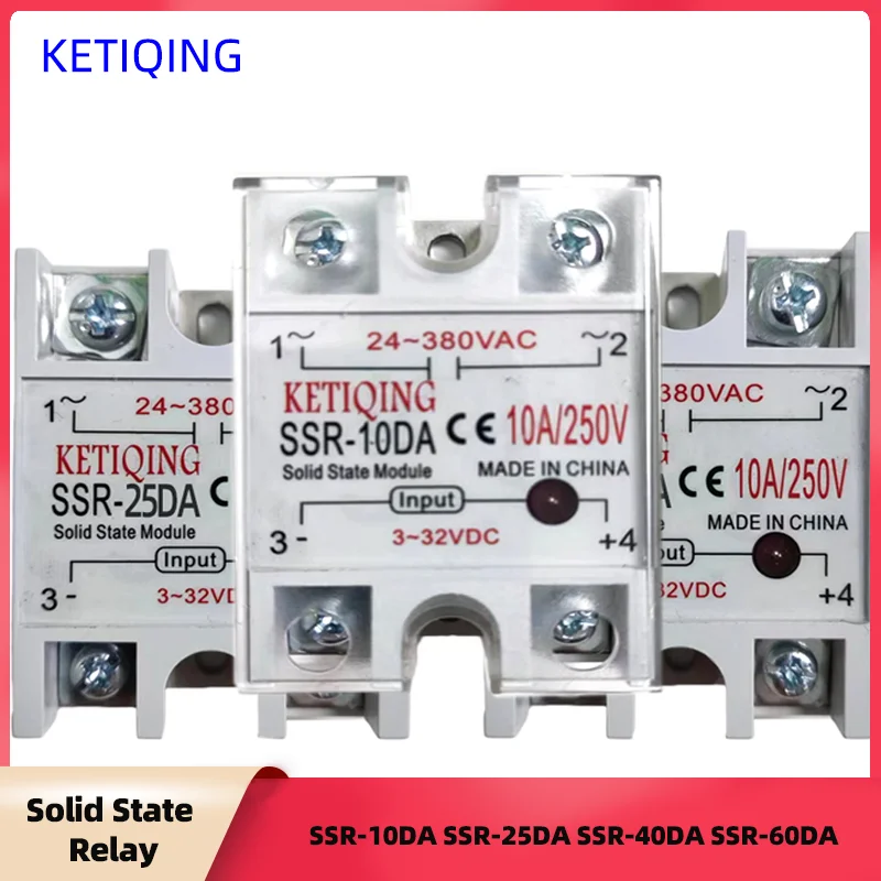 Solid State Relay  SSR-10DA SSR-25DA SSR-40DA SSR-60DA SSR-80DA SSR-100DA  Module 3-32V Input DC 24-380V AC Output High Quality