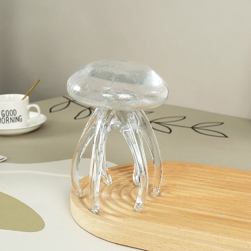 Transparent Glass Jellyfish Ornament Artificial Animal Sculpture Marine Organism Decorative Figurines Home Decoration