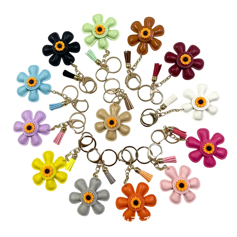 Fashion Creative Leather Sunflower Braided Rope Bag Charm Keychain For Women Ladies Stylish Backpack Ornaments Handmade Jewelry