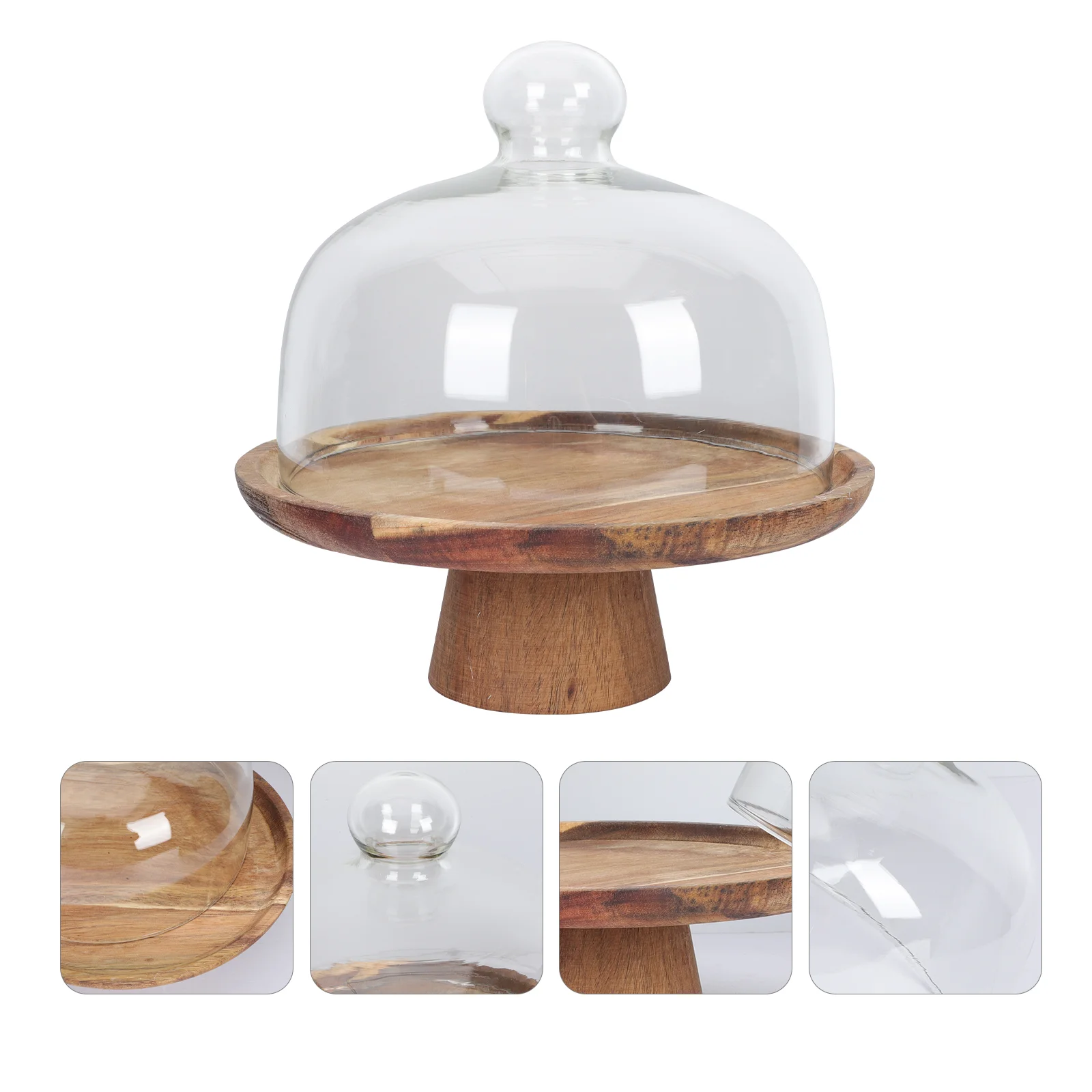 

Single Cupcake Stand Tray Holder Wood Food Snack Storage Footed Plate with Dome Dish Cover