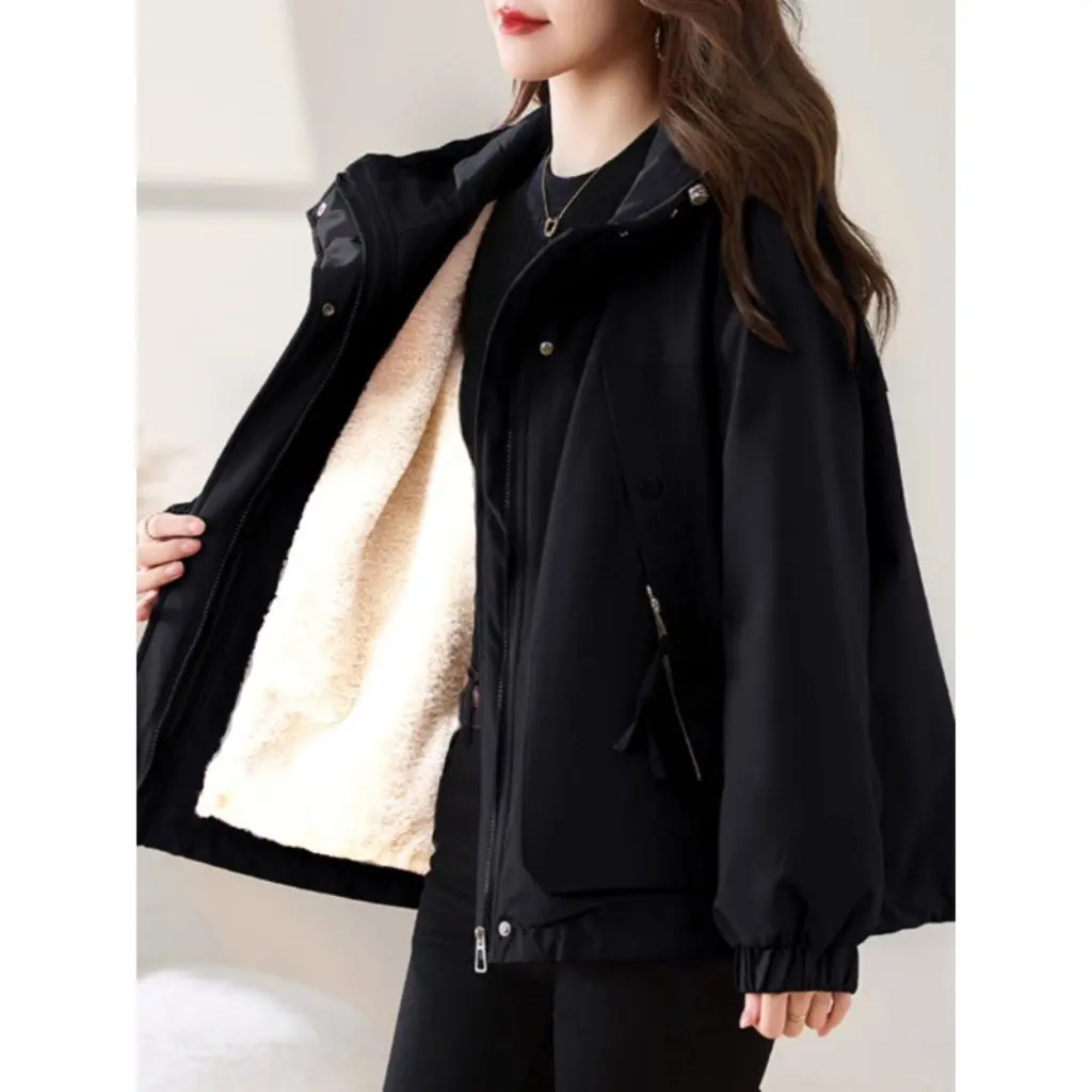 

Ankora Women's Thickened Fleece-Lined Winter Coat Red Short Korean-Style Cotton-Padded Warm Outerwear Western Style New