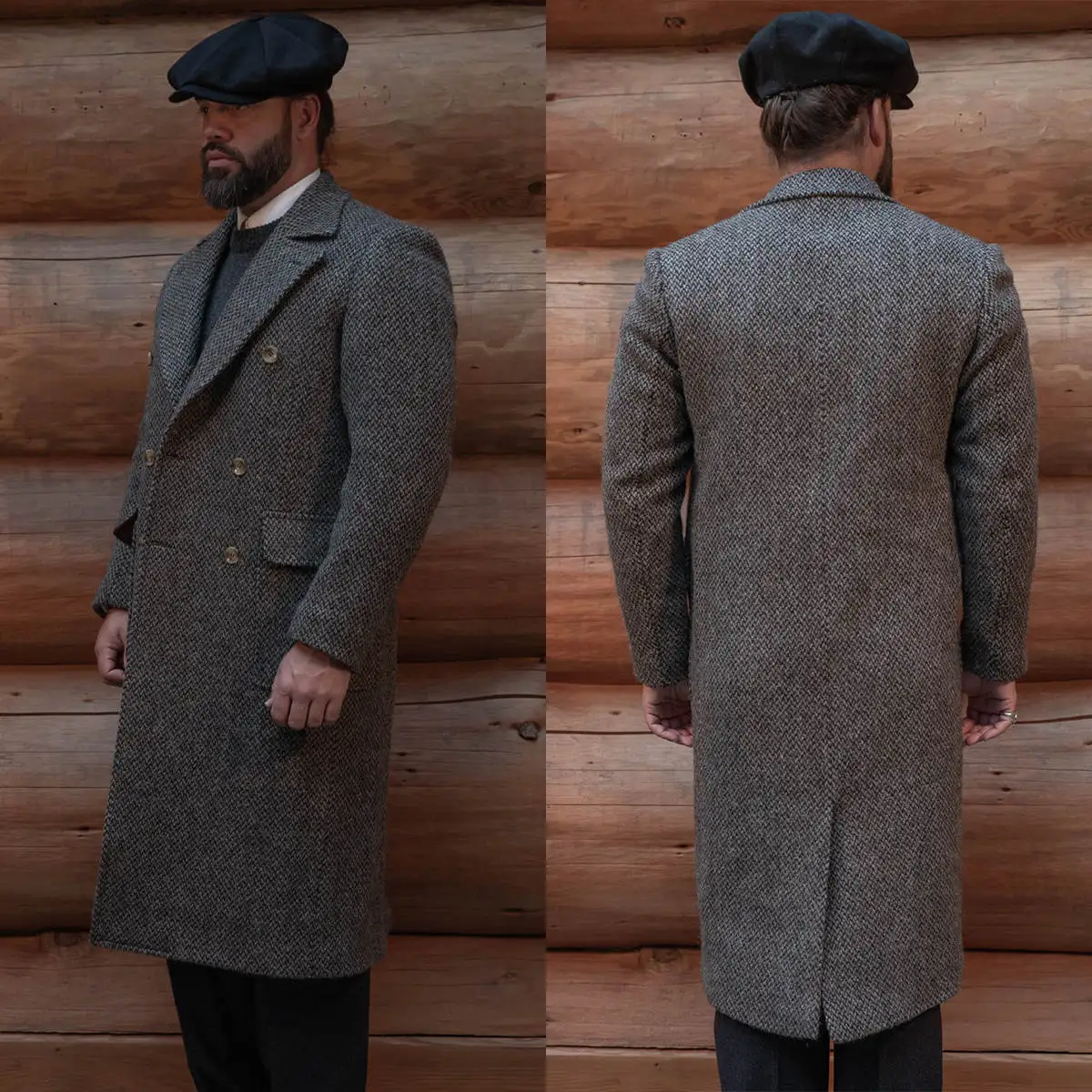 

Men Suits Long Overcoat Tweed Wool Blend Double Breasted Coat Winter Wear Business Outwear