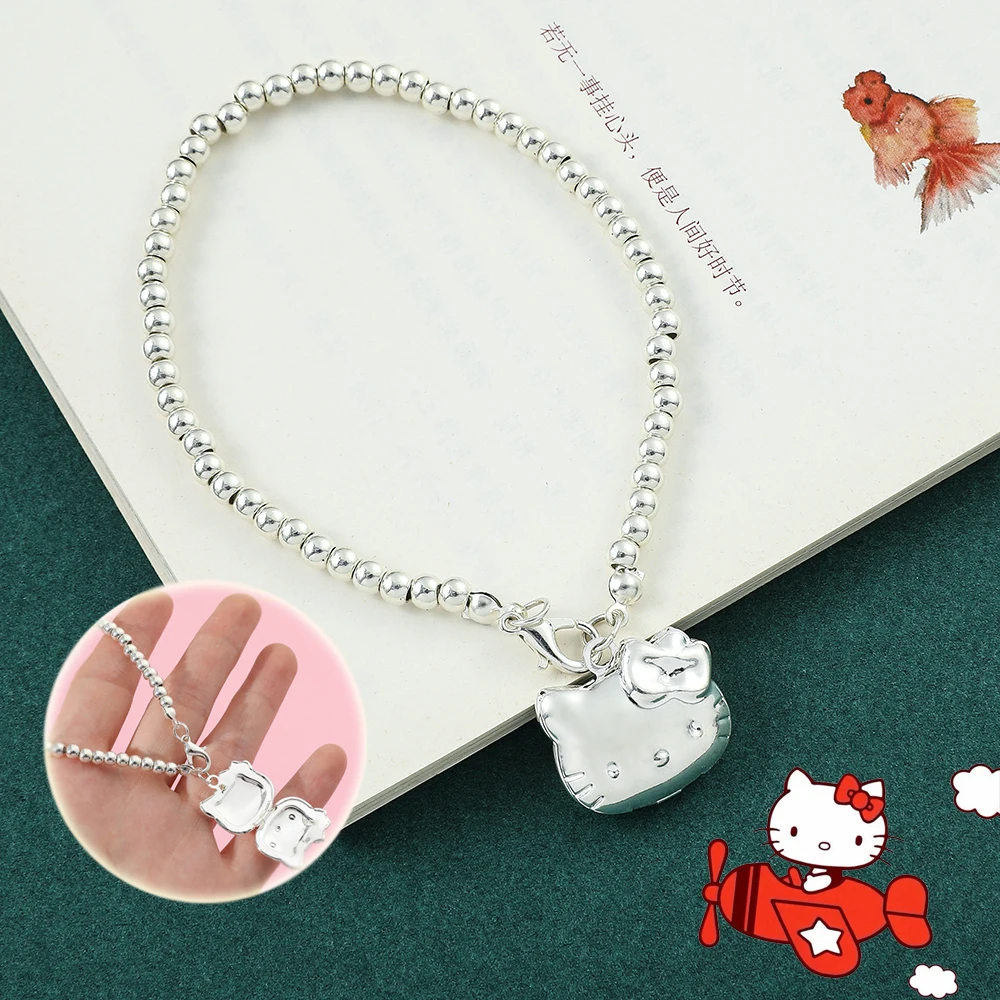 Hello Kitty Accessories Y2k Bracelets Sanrio Kawaii KT Cat Can Open Hand Chains Photo Memory Pendant Bangle for Women Jewelry