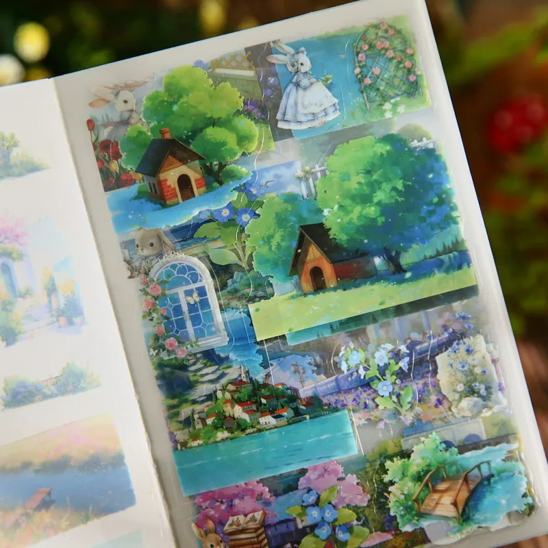 

Healing Landscape Stickers, Fairy Tale Garden Series, Rabbit Cottage and Flower Scene, DIY Journal Decorative Material