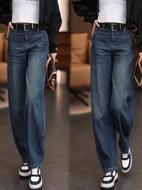 

Широкие джинсы с высокой талией, женские весенне-осенние новые повседневные джинсовые брюки свободного покроя, прочные прямые брюки-ножи