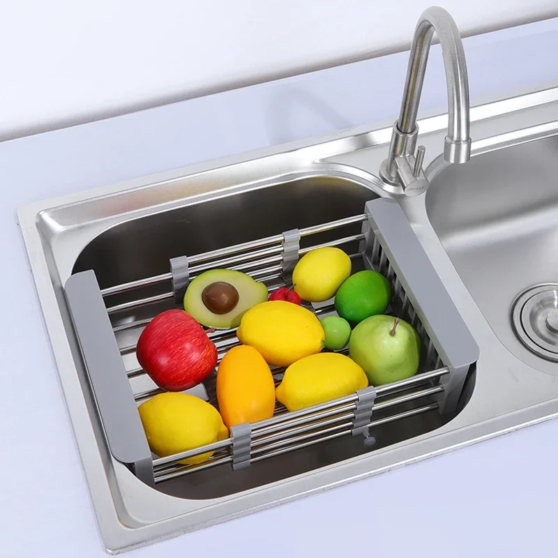 

1pc Stainless Steel Retractable Vegetable Sink With Multifunctional Drainage Basket, Adjustable And Expandable Kitchen Tools