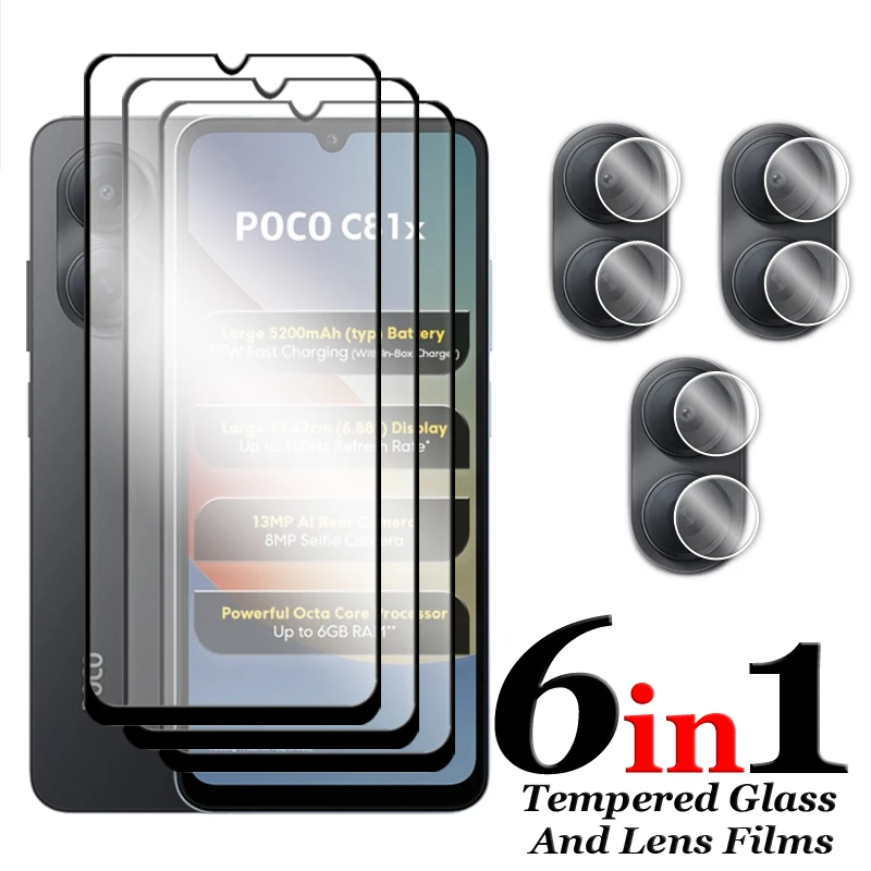 

For Poco C81x Glass For Poco C85x C81x C81 Pro Tempered Glass 2.5D Full Cover Glue HD Screen Protector For Poco C81x Lens Film