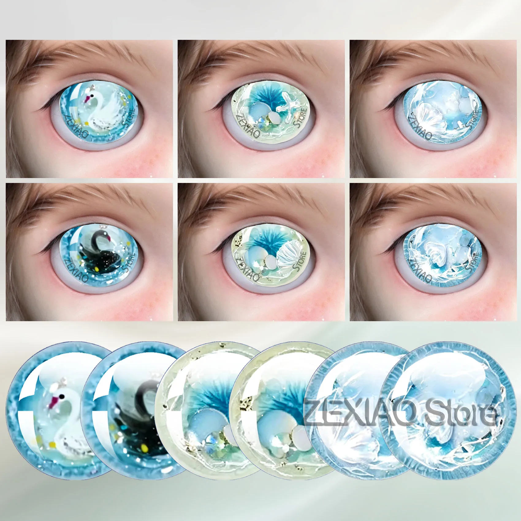 Blue Swan Ocean Butterfly Printed Pattern Eye Chips Blythe Doll Glass Cabochon Eye Chip BJD DIY Making Jewelry Accessories MS016