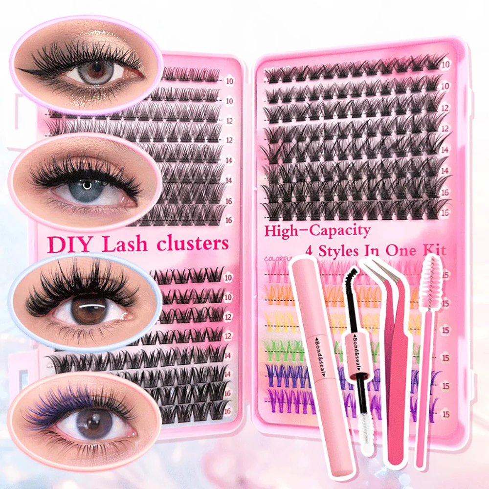 

Eyelash Extension Kit 30D40D50D Lash Cluster Curl 9-16mm Eyelash Set Individual Lashes Kit with Bond and Seal Tweezers and Brush