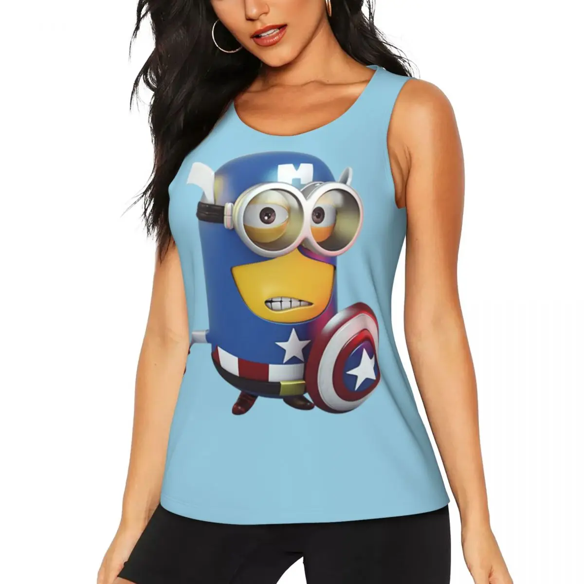 Custom Women's Minion Cartoon Captain Shield Workout Yoga Shirt Sleeveless Athletic Running Tank Tops